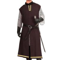 Rankų darbo siuvinys Viduramžių Helovino riterio vikingo tunika Cosplay kostiumas Berankoviai marškiniai Vyriški kostiumai Renesanso siurkotas Tabardas LARP S ruda