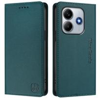 Prabangus odinis dėklas, skirtas OPPO A56 A16 A55S A54S K10 A96 A76 A36 / Reno 12F Reno12 RFID blokavimo kortelės lizdas, magnetinis pritraukimo stovas, atsparus smūgiams atverčiamas dangtelis Oppo A56 5G tamsiai žalia spalva