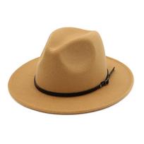 Unisex mados platus vilnos diržas plokščias viršus Fedora Hat Party Church Hats Cap smėlis