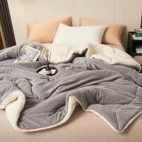 Double-Layer Thick Lamb Fleece Blanket - Solid Color Flannel, Single/Double 100*120cm, 0.45kg šviesiai pilka spalva