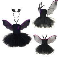 Mergaičių vampyro šikšnosparnio kostiumas Karnavalinis persirengimo drabužis Vaikams Helovino Cosplay vakarėliui Magiška suknelė su sparnais ir galvos juosta 4-7 Years