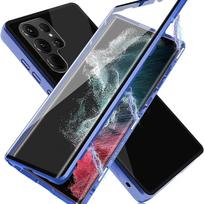 Metal Magnetic Case for Samsung Galaxy A56 A36 S22 S23 FE S24 S25 Ultra Plus Double Sided Glass Adsorption Tempering Glass Cover For Galaxy A56 mėlyna