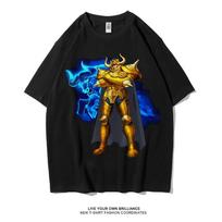 Japonų anime Saint Seiya Auksinio Zodiako Sportinis roko Fitnesas laisvalaikio hip hopas vyriškas viršutinis drabužis Trumpomis rankovėmis marškinėliai mergaičių marškinėliai pora S