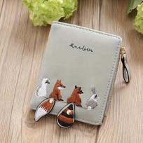 Žavinga Kawaii Lapės Piniginė Kompaktiškas Kreditinių Kortelių ir Monetų Organizatorius Stilingas Moteriškas Aksesuaras Kasdieniam Naudojimui pilka