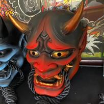 Suaugusiųjų unisex Helovinas Japoniškas užantspauduotas Prajna Velnias Hannya Noh Kabuki Demonas Oni Samurajus Viso veido kaukė Juoda Mėlyna Raudona raudona