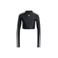 Adidas Originals 3-Juostelių Trumpas Aukšto Kaklo Ilgomis Rankovėmis T-Marškinėlis Moteriški Viršutiniai Drabužiai Juodas IU2428 XXS