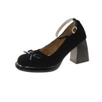 Madingi Retro Prancūziški Storo Kulno Temperamentingi Mary Jane Bateliai Moterims Suede Kulkšnies Sagtis Aukštakulniai Lankas Storas Aukštas Kulnas Elegantiški Moteriški Batai 35