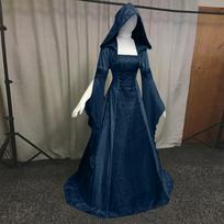Viduramžių retro moteriškas kostiumas su gobtuvu, skirtas cosplay, vestuvinė suknelė - 8 spalvos, liemenį pabrėžianti, puikiai tinka Helovinui XXL tamsiai mėlyna spalva