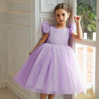 Elegantiška princesės suknelė mažiems mergaitėms su pūstomis rankovėmis ir tinkleliu - Šventės vedėjos piano suknelė su pūstu sijonu 110cm (5Y)