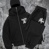 Užtraukiamas gobtuvas ir kelnių komplektas Streetwear stiliaus Visasezonis komfortas Laisvalaikio drabužiai Streetwear Užtraukiamas megztinis su gobtuvu S