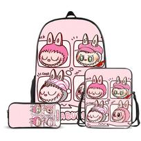 Mokyklinė kuprinė Labubu Trys dalys Didelės talpos Pradinių ir vidurinių mokyklų moksleivių mokyklinė kuprinė Vyriška ir moteriška animacinė kuprinė CLE schoolbag + pencil bag + satchel bag