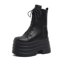 2025 Nauji 10 cm aukštakulniai batai moterims Madingi juodi su raišteliais Punk stiliaus Rudens Cosplay batai Gotiški platforminiai batai Bottes Femme 35 juoda