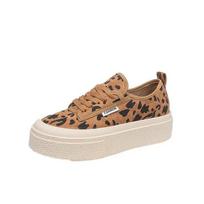 Pavasariniai Nauji Sportiniai Moteriški Batai Madingi Žemi Stori Padai Laisvalaikio Board Bateliai Suede Apvalus Priekis Dirželis Plokščiapadžiai 35 leopardo rašto spalva