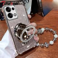 Smūgiams atsparus blizgus dengtas dėklas, skirtas Xiaomi Redmi 15C 15 4G 5G, su veidrodiniu magnetiniu laikikliu ir karoliukų apyrankės dangteliu Redmi 15 4G 171mm sidabras