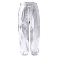 Unisex vaikams metalinio blizgesio kelnės su elastine juosta Hip Hop Džiazo šokio kelnės 5-6 Years sidabras