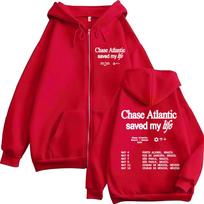 Dainininkas Chase'as „Atlantic Lost in Eruen 4 Tour“ su užtrauktuku ir gobtuvais, unisex drabužiai, aukštos kokybės vilnos džemperis, madinga gatvės apranga S raudona