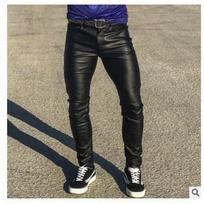 Vyriškos didelio dydžio punk odinės kelnės - Madingos, žemo liemens, elastinės 2XL vyno raudonos spalvos