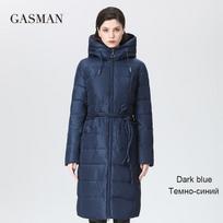 GASMAN 2021 moteriškos žieminės striukės Fashion Long Brand pūkinė striukė moteriškas diržas Didelė kišenė su gobtuvu šilti viršutiniai moteriški paltai 17128 M tamsiai mėlyna spalva