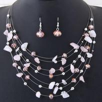 Moterų Bohemijos krištolo daugiasluoksnių akmens karoliukų Statement Chocker karolių auskarų rinkinys