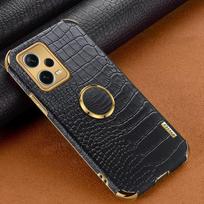 Minkštas krokodilo odos tekstūros dėklas, skirtas Redmi Note 12 Pro Plus 12s Note 12 4G 5G 12C 11S 11 Pro magnetinio žiedo laikiklio stovo dangtelis Redmi Note 12 pro plus juoda