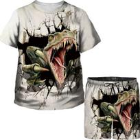 Vaikų berniukų mergaičių animacinių filmų 3D spaudinys Jurrasic Dinosaur T Rex Velociraptor marškinėliai / kostiumai paaugliams, laisvalaikio marškinėlių sportinio kostiumo rinkinys 150
