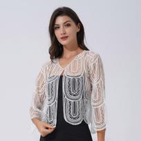 Moteriškos moteriškos blizgučiais nėriniai Bolero gūžčioja pečiais megztinis Top vestuvinių vakarėlių suknelių priedai One Size balta