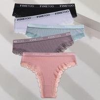 FINETOO 5Vnt./Rinkinys M-XXL Medvilninės kelnaitės Moteriškos raidės, mergaičių braziliškos kelnaitės Seksualūs nėriniuoti apatiniai apatiniai moteriški apatinis trikotažas Bikinis XXL