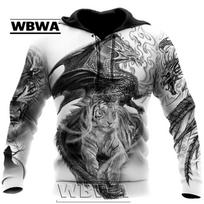 Pavasario rudens drakono ir tigro tatuiruotės 3D spausdinimas Unisex prabangus gobtuvas Vyriškas megztinis Streetwear megztinis laisvalaikio striukė sportinis kostiumas L