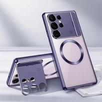 Prabangus magnetinis Magsafe dėklas Samsung Galaxy S25 S24 S23 S22 S21 Ultra, metalo aliuminio lydinio, automobilinis telefono laikiklis, apsauginis dangtelis su kvepalų laikikliu For Samsung S23 Ultra violetinė