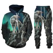 Vilkas 3d Print Hoodie Kostiumai Rudens Žiema Vyrams Moterims Gyvūnų Raštų Rinkiniai Vintažinis Tracksuit Unisex Hoodie + Kelnės Dviejų dalių rinkinys S