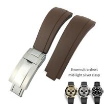 20 mm aukštos kokybės guminis laikrodžio dirželis Role Daytona GMT Submariner GMT OYSTERFLEX juoda apyrankė vandeniui atspari laikrodžio apyrankė Brown ultra-short  20mm with logo&silver clasp
