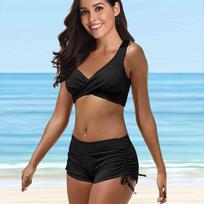 Moteriškas maudymosi kostiumėlis su pečių juostele, žalias kamufliažinis maudymosi kostiumėlis su bikini Tankini S juoda