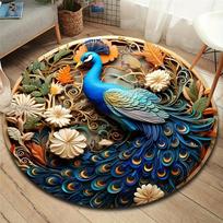 1 vnt. neslystantis kilimėlis Peacock miegamojo kilimas Animacinių filmų apvalios zonos kilimėlis Svetainės gėlėtas grindų kilimėlis žaidimų kilimėlis 60X60cm