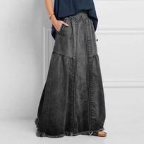Negabaritinis bohemiškas džinsinis maksi sijonas moterims medvilninis laisvas vasarinis Falda Lady 4XL Boho Vintage ilgas džinsinis sijonas 4XL pilka