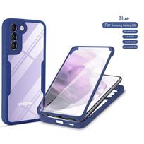 360° silikoninis dėklas Samsung Galaxy S24 Ultra S22 S23 S21 Plus Fe A54 A34 A24 A14 A53 A33 A23 A13 atsparus smūgiams pilnos apsaugos dangtelis Galaxy S21 mėlyna
