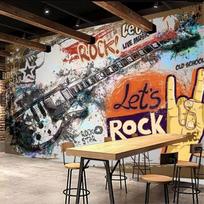 Graffiti freska Europos stiliaus Retro tapetai 3D Graffiti Nuimami tapetai Gitara Roko muzika Baro sienos freska 200 cm(W) x 140 cm(H)