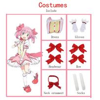 Anime Magiška mergaitė Kaname Madoka Cosplay kostiumas Kawaii Lolita mergaitės vakarėlio karnavalinis rožinis suknelė trumpas perukas Idol Puella Magi Madoka S geltona