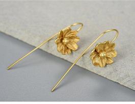 Originalus S925 sterlinginio sidabro jazmino gėlės pakabukas Moteriški auskarai 18K aukso rankų darbo dizainas Moteriški aukščiausios klasės išskirtiniai papuošalai