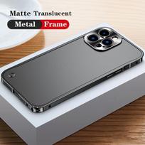 Prabangus aliuminio rėmelis, kameros apsauga, metalinis telefono dėklas iPhone 16 15 14 Plus 13 12 11 Pro Max, smūgiams atsparus skaidrus matinis PC dangtelis For iPhone 16 Pro Max juoda