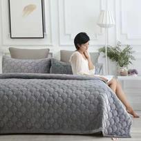 Taškinis krištolinio aksomo lovatiesė: Dygsniuota koralų ir flanelinė antklodė su pieno aksomo paklodėmis A pair of pillowcases pilka