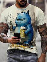 Juokingi vyriški marškinėliai trumpomis rankovėmis Gyvūnas Katė 3D spaudinys Vasariniai Kasdieniai Apvalia Kakla Per dydį Megztinis Madingi Streetwear Vyriški Drabužiai Marškinėliai 6XL