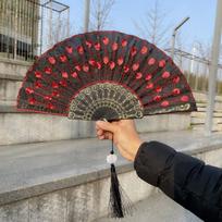 Povas Plunksna Sulankstomas Vėduoklė Siuvinėjimas Blizgučiai Vėduoklė Wing Chun Sulankstoma Vėduoklė Plunksna Lolita Šokio Rankinė Vėduoklė Vakarėlio Dekoracijos Amatai