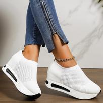 Moterų Batai Madingi Pleištai Vulkanizuoti Batai Kvėpuojantis Tinklelis Atsitiktiniai Batai Moterims Platforminiai Sportbačiai Mokasinai Zapatillas Mujer 36 balta