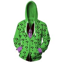 Riddler Cosplay Hoodis Vyrams Moterims 3D Spausdintas Megztinis su Užtrauktuku Striukė Paltai Atsitiktiniai Gatvės Drabužiai S green