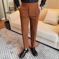 Aukštos kokybės vyriškos kostiumo kelnės Vienspalvės Anglijos stiliaus Slim Fit Smart laisvalaikio kelnės Vyriškos pavasario rudens mados kostiumas kelnės Vyras 32 ruda