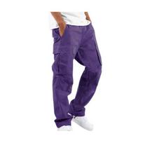Vyriškos cargo kelnės su daug kišenių, raišteliu, elastine juosta, reguliuojamu klešniu, didelio dydžio, laisvos, vienspalvės XXXXL violetinė