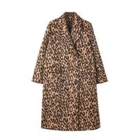Naujas moteriškas žiemos leopardo rašto vilnonis paltas Moteriškas ilgas vilnonis paltas XL black