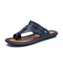 Karštas Išpardavimas Vyriški Sandalai Natūrali Oda Vasariniai Batai Laisvalaikio Šlepetės Šlepetės Flip-Flops Vyriški Patogūs Avalynė Avalynė Didelis Dydis 47 38 mėlyna