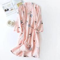 Kimono chalatas pavasariui ir rudeniui, moteriškas grynos medvilnės krepas, plonas vasarinis chalatas, namų apranga, pižama, chalatas M