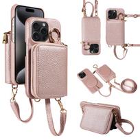 Aukštos kokybės dirbtinės odos telefono dėklas, skirtas IPhone 16e, 16, 15, 14, 13, 12, 11 serijoms. Keli kortelių laikikliai, magnetinis užsegimas, piniginė, stovas. Artificial Leather&Case & Strap&iPhone 15